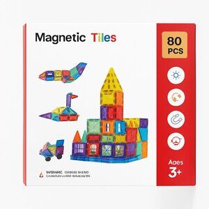 80-Piece Magnetic Tiles Building Set – Colorful STEM Construction Blocks for Kid